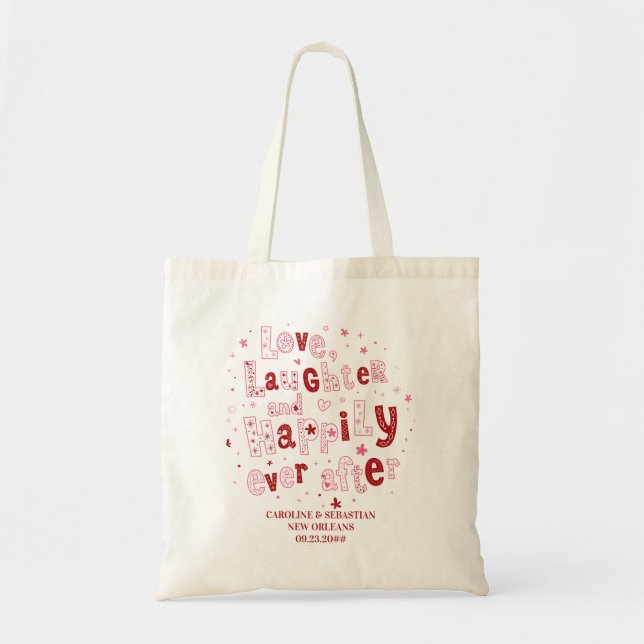Love Laughter Happily Ever Personalised Wedding Tote Bag (Front)