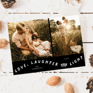 Love Laughter Light Christmas Photo Black Holiday Card