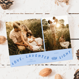 Love Laughter Light Christmas Photo Icy Blue Holiday Card