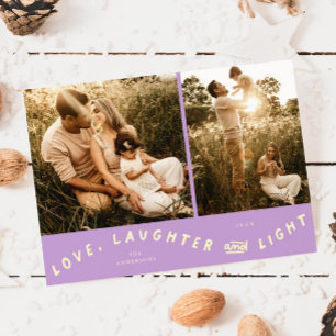 Love Laughter Light Christmas Photo Lemon Wisteria Holiday Card