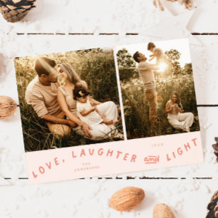 Love Laughter Light Christmas Photo Peach Holiday Card