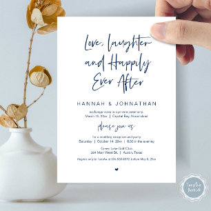 Love, Laughter, Navy Blue, Wedding Elopement Party Invitation