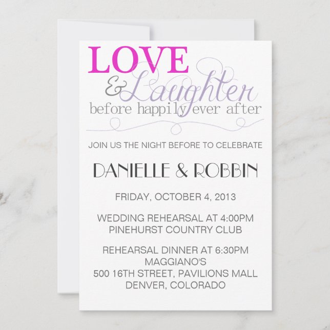 Love & Laughter Rehearsal Invitation (Front)