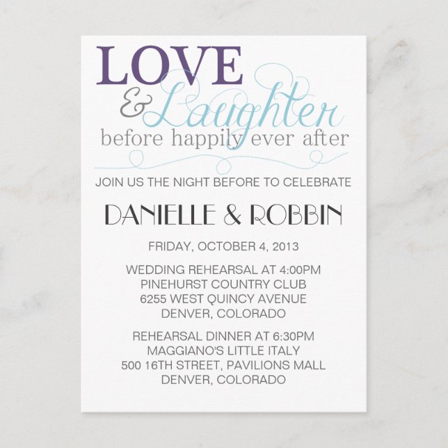 Love & Laughter Rehearsal Invitation (Front)