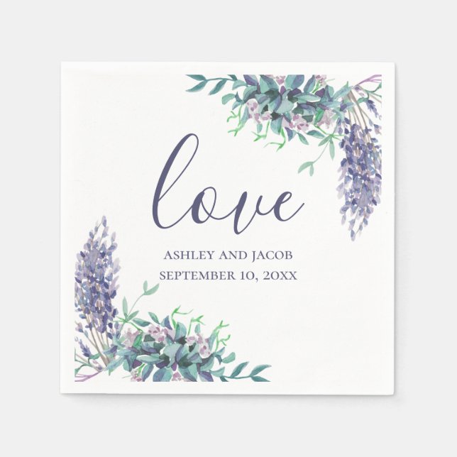 Love. Lavender purple flowers. Floral wedding Napkin (Front)