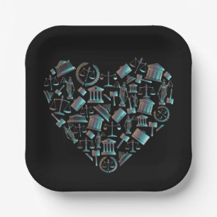 Love Law - Minimalist Lunar Green Heart Paper Plate