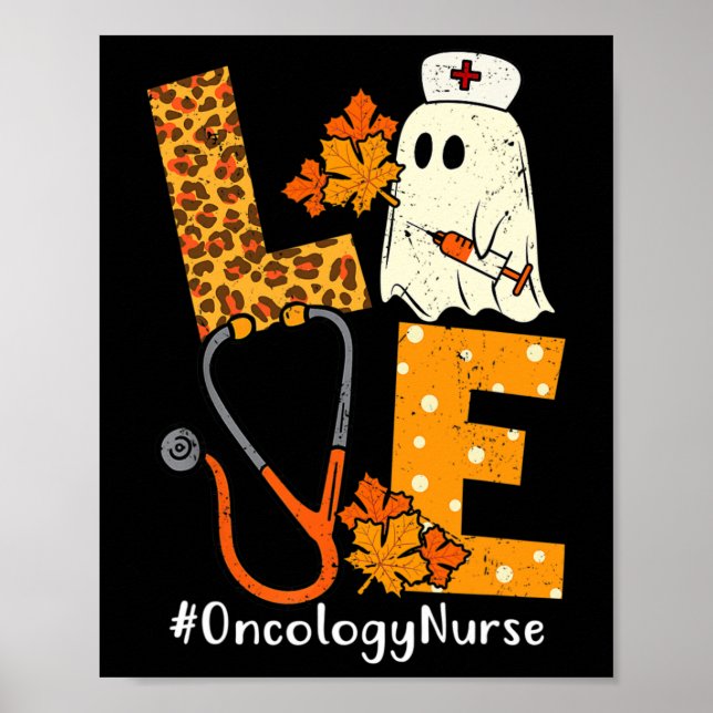LOVE Leopard Ghost Oncology Nurse Halloween Costum Poster (Front)