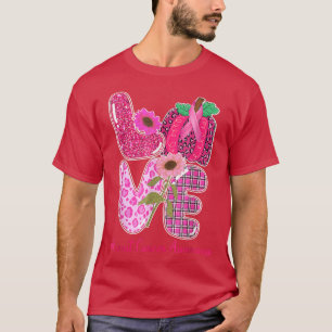 Love Leopard Plaid Pumpkin Pink Warrior Breast Can T-Shirt