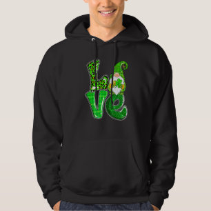 Love Leopard St Pattys Day Gnomes Holding Shamrock Hoodie