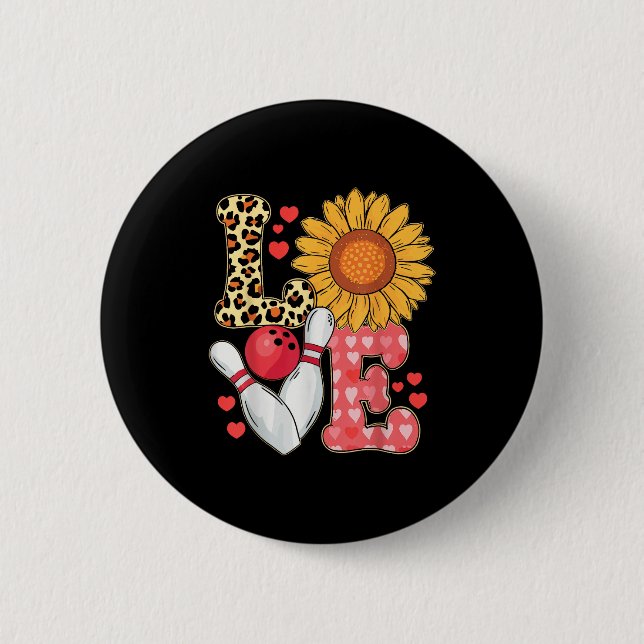 Love Leopard Sunflower Bowling Valentine Bowling P 6 Cm Round Badge (Front)