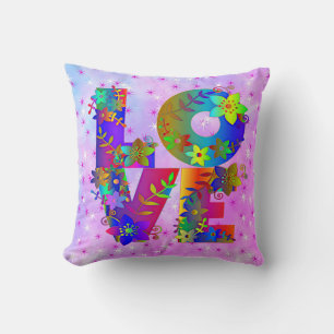 LOVE Letter Word Floral Rainbow Flowers Cushion