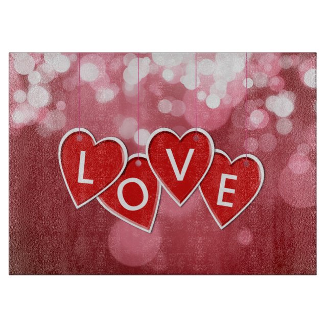Love Lettering Red Hearts Cutting Board (Front)