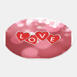 Love Lettering Red Hearts Oval Sticker
