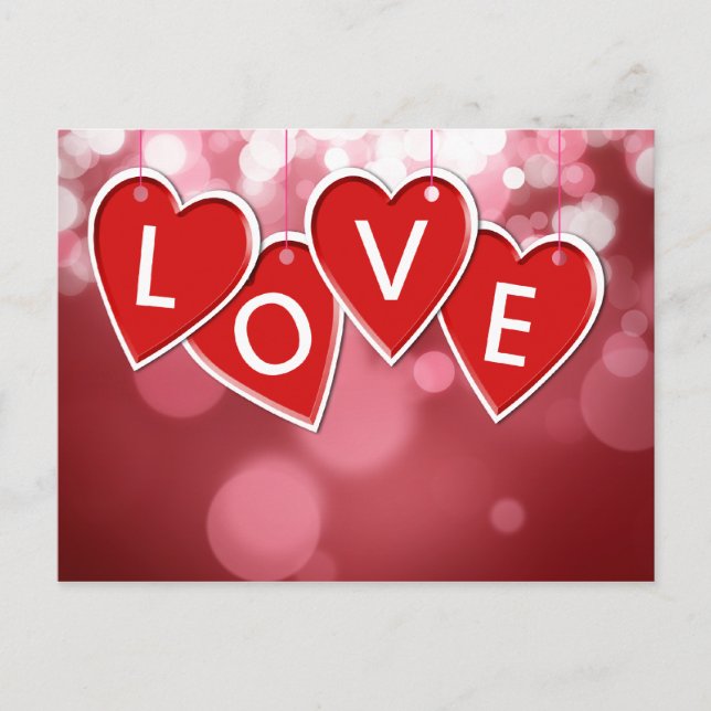 Love Lettering Red Hearts Postcard (Front)