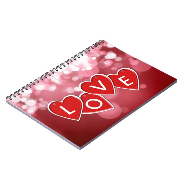 Love Lettering Red Hearts Spiral Notebook (Left Side)