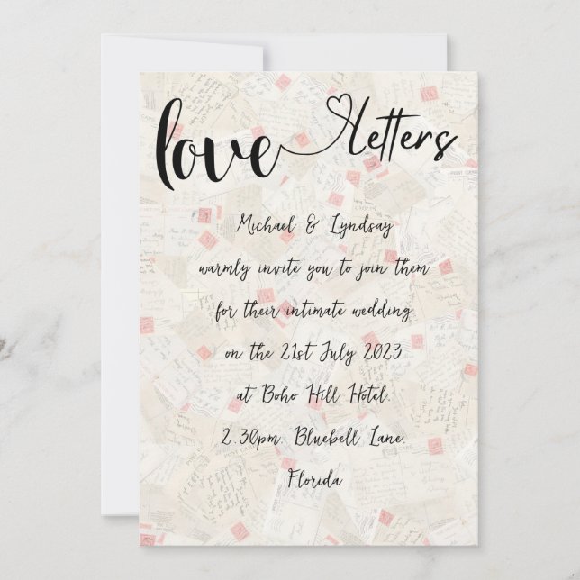 Love Letters Handwritten Vintage Charm Wedding Invitation (Front)