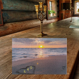 Love Letters (Your Initials) In Sand Sunset Beach Jigsaw Puzzle