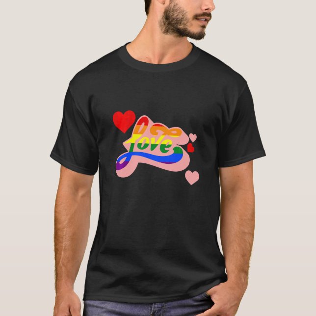 Love Lgbt Q Retro Rainbow Flag Gay Pride Ally Equa T-Shirt (Front)