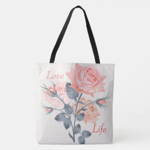Love Life Cream Floral FashionTote Tote Bag
