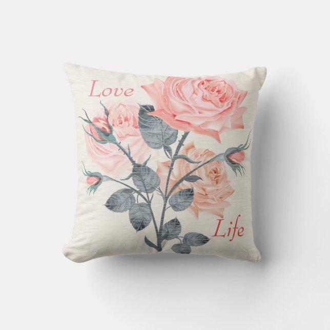  Love Life Cream Tone  Floral Throw Pillow (Front)