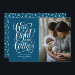 Love, Light and Latkes Photo Hanukkah Holiday Card<br><div class="desc">This modern single photo Hanukkah card features the hand lettered phrase "love,  light and latkes" and a fun hand drawn pattern on the back.</div>