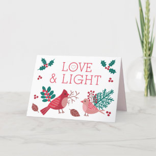 Love & Light Christmas Birds Berries Holiday Card