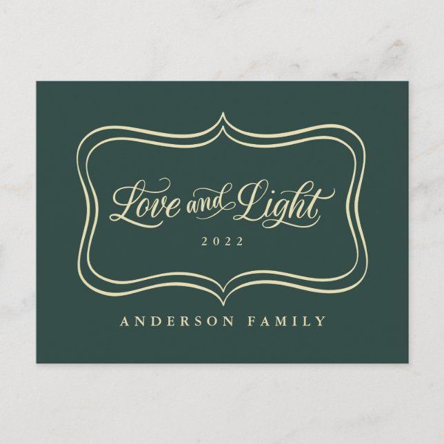 Love & Light Classic Gold Frame Holiday Postcard (Front)