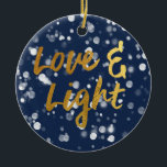 Love & Light | Faux Foil Lovely Bokeh Hanukkah Ceramic Tree Decoration<br><div class="desc">A cute Hanukkah design,  features a lovely bokeh lights with the text love & light in a metallic faux foil gold texture.</div>