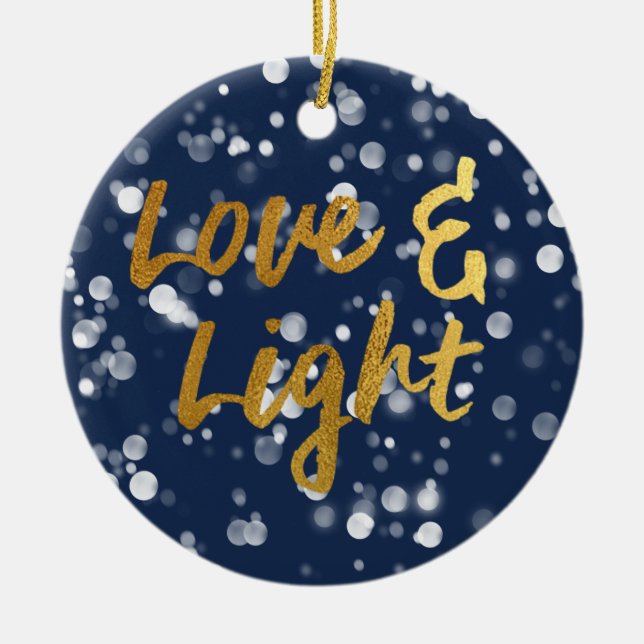 Love & Light | Faux Foil Lovely Bokeh Hanukkah Ceramic Tree Decoration (Front)