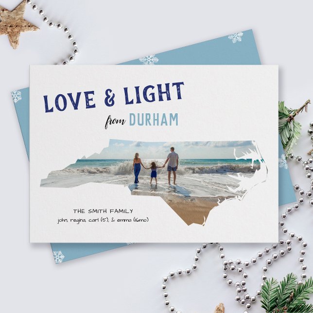 Love & Light from North Carolina Hanukkah Photo Holiday Card (From the state of North Carolina with love one photo happy Hanukkah card and moving announcement)