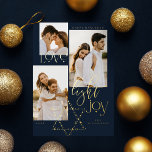 Love Light Joy Star David Hanukkah 3 Photo Collage<br><div class="desc">Elegant Hanukkah three photo collage card featuring an elegant typography design "Love Joy Light" in gold. Sparkling gold stars create the star of David. Artwork by Moodthology Papery.</div>