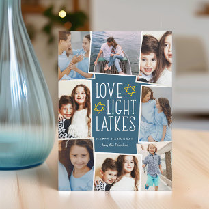Love, Light & Latkes Hanukkah Photo Collage Holiday Card