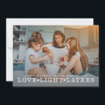 Love Light Latkes Hanukkah Photo Holiday Card<br><div class="desc">Love Light Latkes in retro serif type over full bleed photo; also available in real foil</div>