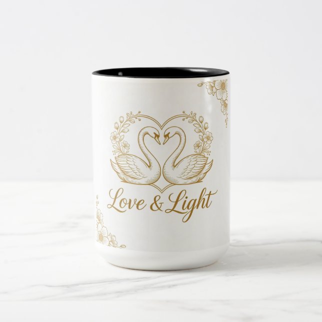 Love & Light Mug - Gold Swans Heart Design | 15 oz (Center)