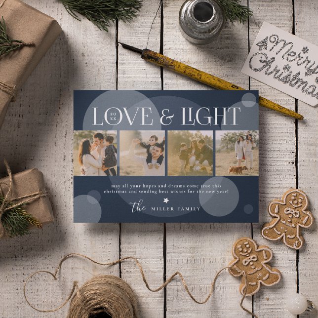 Love & Light Photo Collage Christmas Holiday Card (Creator Uploaded)