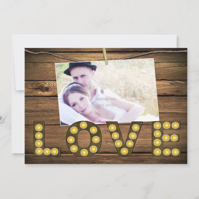 LOVE Lighted Letters Photo Rustic Invitation (Front)