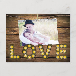 LOVE Lighted Rustic Sign Photo Save Date Postcard