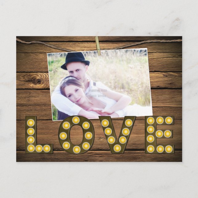 LOVE Lighted Rustic Sign Photo Save Date Postcard (Front)