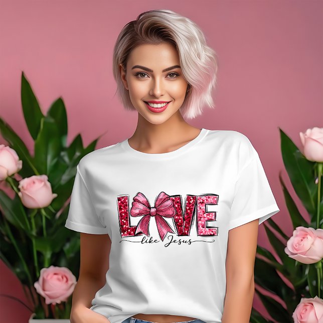 Love Like Jesus Coquette Aesthetic Pink White  T-Shirt (Creator Uploaded)