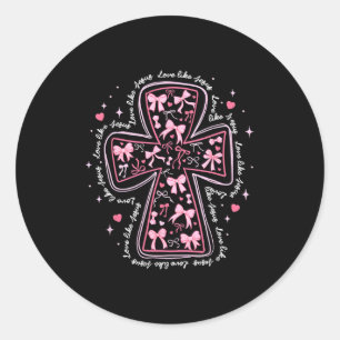 Love Like Jesus Coquette Heart Cross Christian Val Classic Round Sticker