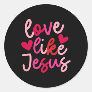 Love Like Jesus Coquette Heart Cross Christian Val Classic Round Sticker
