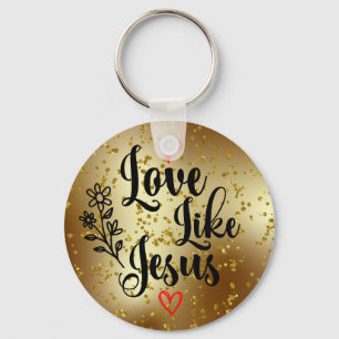 Love Like Jesus Gold Glitter Christian Scripture Key Ring