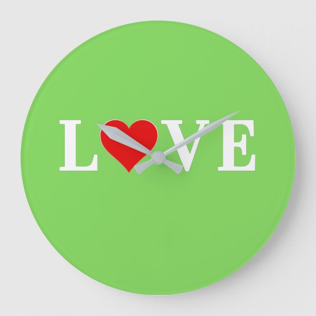 LOVE Lime Green Modern Large Clock (Front)