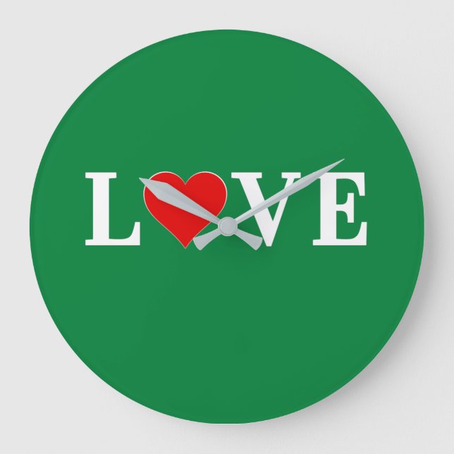 LOVE Lime Green Modern Large Clock (Front)