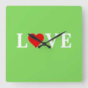 LOVE Lime Green Modern Square Wall Clock
