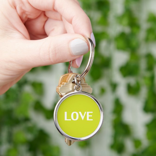 Love - lime green, white minimalist keychain (Hand)