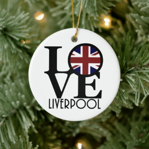 LOVE Liverpool England (UK Flag) Ceramic Tree Decoration