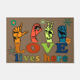 Love Lives Here Doormat, Colourful Welcome Doormat