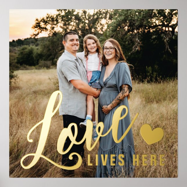 Love Lives Here Heart Family Photo Foil Prints (Front)