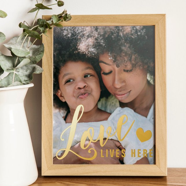 Love Lives Here Heart Family Photo Gold Foil Prints (Creator Uploaded)